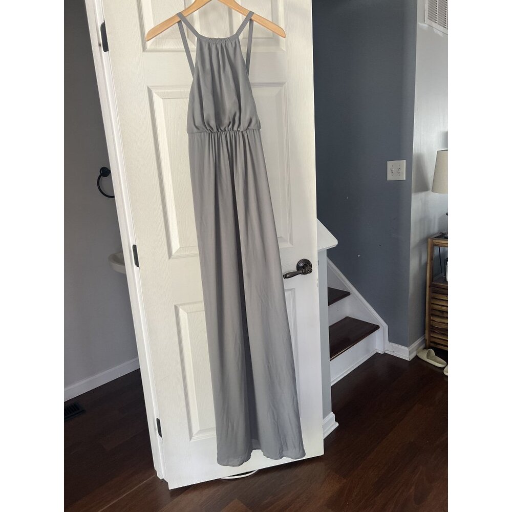 Show Me Your Mumu Women’s Maxi Dress Small Gray High Neck Halter Open Back Flowy